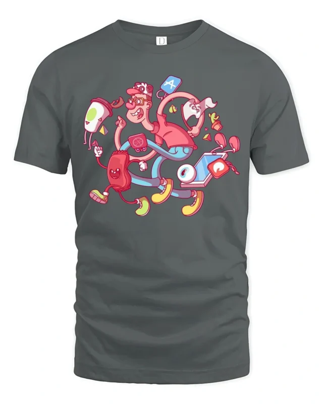 Multi Tasking App Developer Tech Nerd Graphic Tshirt - gray t-shirt on white background