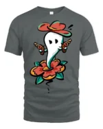 Gunslinger Ghost Western Cowboy Hat Graphic Tee - gray t-shirt on white background