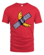 Conceptual Duct Tape Banana Contemporary Art Tshirt - red t-shirt on white background