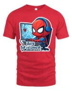 Web Developer Superhero Chibi Gaming Graphic Tshirt - red t-shirt on white background