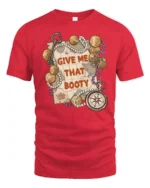 Give Me That Booty Pirate Treasure Graphic Tshirt - red t-shirt on white background