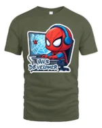 Web Developer Superhero Chibi Gaming Graphic Tshirt - military green t-shirt on white background