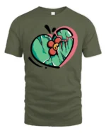 Broken Heart Blooming Flower Streetwear Graphic Tee - military green t-shirt on white background