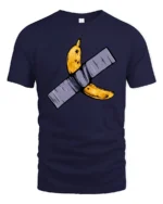 Conceptual Duct Tape Banana Contemporary Art Tshirt - navy t-shirt on white background