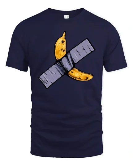 Conceptual Duct Tape Banana Contemporary Art Tshirt - navy t-shirt on white background