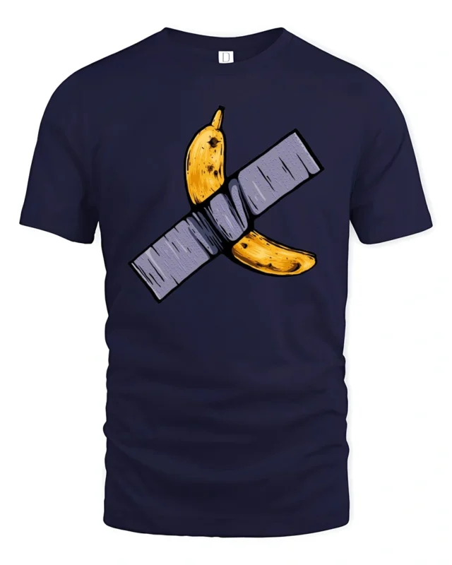Conceptual Duct Tape Banana Contemporary Art Tshirt - navy t-shirt on white background