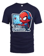 Web Developer Superhero Chibi Gaming Graphic Tshirt - navy t-shirt on white background