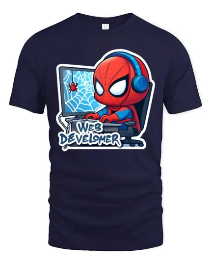 Web Developer Superhero Chibi Gaming Graphic Tshirt - navy t-shirt on white background