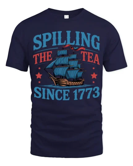 Spilling The Tea Since 1773 Boston Party Graphic Tee - navy t-shirt on white background