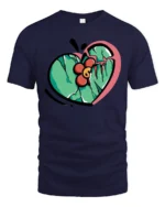 Broken Heart Blooming Flower Streetwear Graphic Tee - navy t-shirt on white background