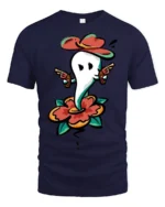 Gunslinger Ghost Western Cowboy Hat Graphic Tee - navy t-shirt on white background
