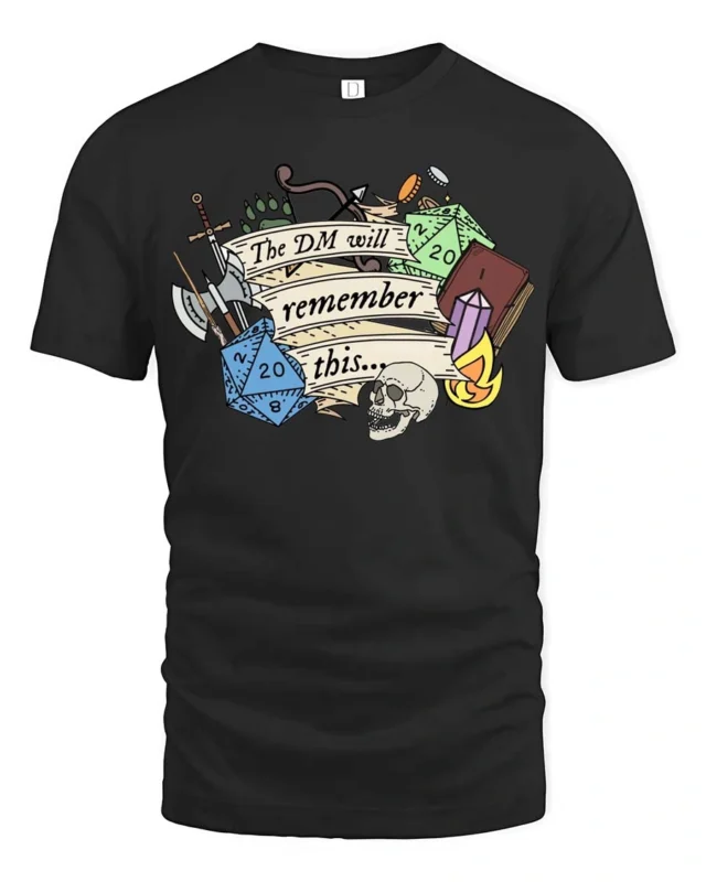 Intricate The DM Will Remember This Tabletop Gaming Graphic Tee - black t-shirt on white background