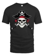 Fearless Pirate Captain Skull Crossed Swords Graphic Tee - black t-shirt on white background