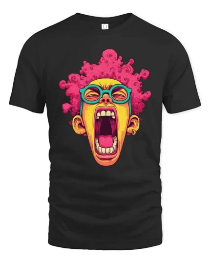 Expressive Screaming Man Shocked Face Pop Art Graphic Tee - black t-shirt on white background