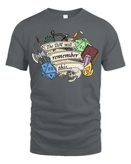 Intricate The DM Will Remember This Tabletop Gaming Graphic Tee - gray t-shirt on white background