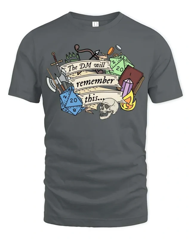 Intricate The DM Will Remember This Tabletop Gaming Graphic Tee - gray t-shirt on white background