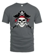 Fearless Pirate Captain Skull Crossed Swords Graphic Tee - gray t-shirt on white background