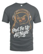 Wise Night Owl Be Up All Night Headphone Music Graphic Tee - gray t-shirt on white background