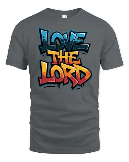 Expressive Love The Lord Graffiti Street Art Graphic Tee - gray t-shirt on white background