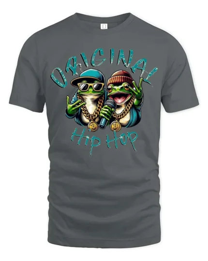 Fun Original Hip Hop Frog Brothers Rap Music Graphic Tee - gray t-shirt on white background