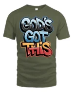 Inspiring God’s Got This Graffiti Street Art Graphic Tee - military green t-shirt on white background