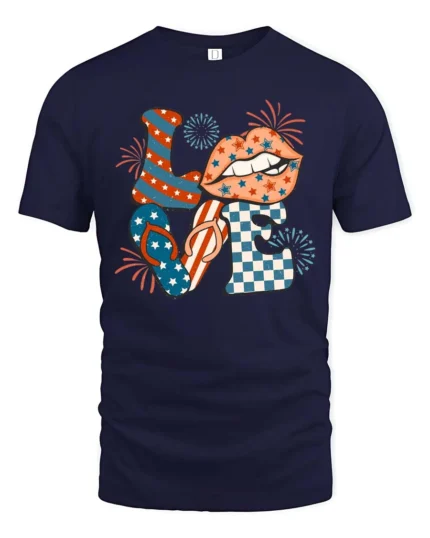 Patriotic Love Flip Flops Independence Day Graphic Tee - navy t-shirt on white background
