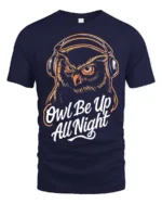 Wise Night Owl Be Up All Night Headphone Music Graphic Tee - navy t-shirt on white background