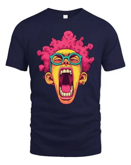 Expressive Screaming Man Shocked Face Pop Art Graphic Tee - navy t-shirt on white background
