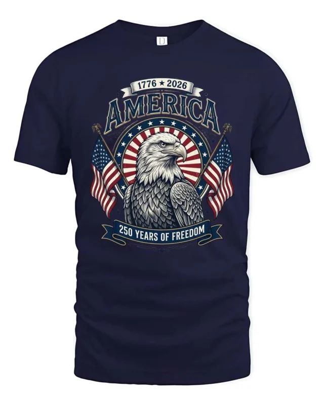 Grand America 250 Years Of Freedom Majestic Eagle Graphic Tee - navy t-shirt on white background