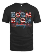Festive Fourth Of July Boom Boom Baby Fireworks Graphic Tee - black t-shirt on white background