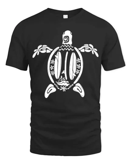 Aesthetic Surfboards Sea Turtle Tribal Line Art Graphic Tee - black t-shirt on white background