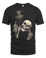Aggressive Middle Finger Smoking Skeleton Graphic Tee - black t-shirt on white background