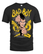 Bad Boy Cracking Wall Anime Mascot Graphic Tee - black t-shirt on white background