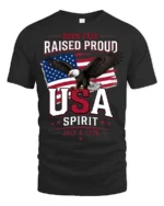 Inspiring Born Free Raised Proud Eagle Patriotic Graphic Tee - black t-shirt on white background