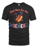 Entertaining Just Here For The Wieners Hot Dog Graphic Tee - black t-shirt on white background