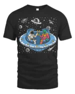 Awesome Extraterrestrial Spaceman Cheers Drinking Tshirt - black t-shirt on white background
