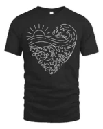 Heart Shaped Marine Life Sea Conservation Graphic Tee - black t-shirt on white background