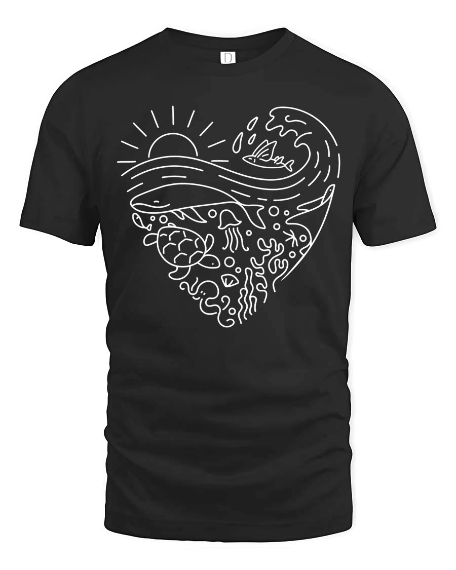 Heart Shaped Marine Life Sea Conservation Graphic Tee - 1 Heart Shaped Marine Life Sea Conservation Graphic Tee - black t-shirt on white background