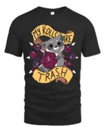 Entertaining My Rolls Are Trash Raccoon Tabletop RPG Graphic Tee - black t-shirt on white background