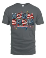 Festive Fourth Of July Boom Boom Baby Fireworks Graphic Tee - gray t-shirt on white background