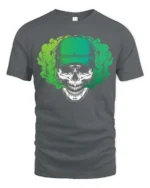 Striking Green Baseball Cap Skull Vapor Smoke Graphic Tee - gray t-shirt on white background