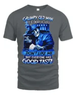 Blue Grumpy Old Man Skeleton Poker Player Graphic Tee - gray t-shirt on white background