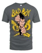 Bad Boy Cracking Wall Anime Mascot Graphic Tee - gray t-shirt on white background