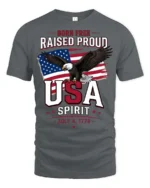 Inspiring Born Free Raised Proud Eagle Patriotic Graphic Tee - gray t-shirt on white background