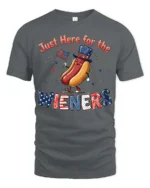 Entertaining Just Here For The Wieners Hot Dog Graphic Tee - gray t-shirt on white background