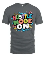 Dynamic Hustle Mode On Colorful Bubble Lettering Graphic Tee - gray t-shirt on white background