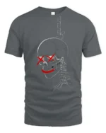 Gothic Gallows Hanging Skull Red Cross Eyes Novelty Tshirt - gray t-shirt on white background