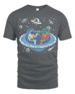 Awesome Extraterrestrial Spaceman Cheers Drinking Tshirt - gray t-shirt on white background