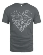 Heart Shaped Marine Life Sea Conservation Graphic Tee - gray t-shirt on white background