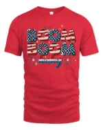 Festive Fourth Of July Boom Boom Baby Fireworks Graphic Tee - red t-shirt on white background